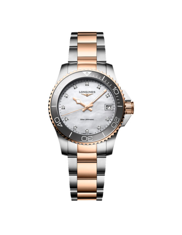 Orologio Longines Hydroconquest Donna Bicolore Rosa 32mm Madreperla e Diamanti L3-370-3-89-6 - Vista frontale