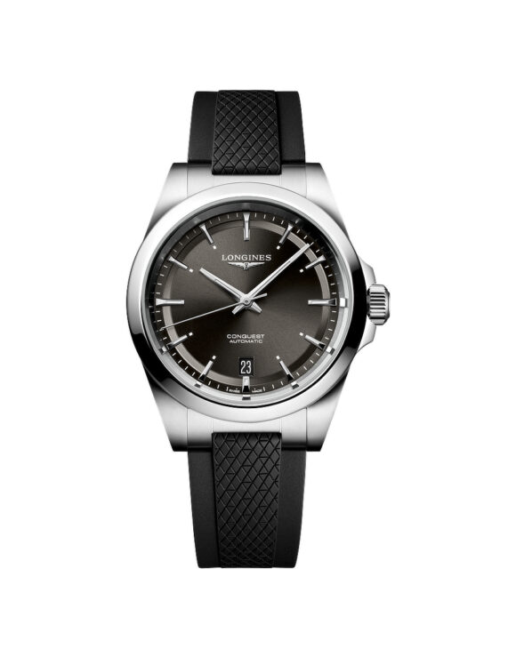 Orologio Longines Conquest 38mm Nero Gomma Automatico L3-720-4-52-9 - Vista frontale
