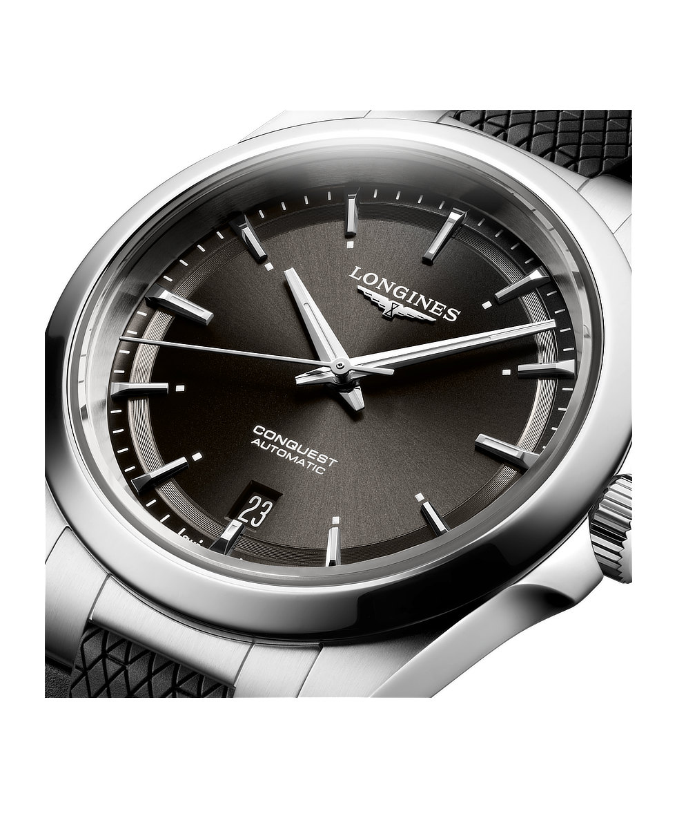 Longines Conquest 38mm Nero Gomma Automatico L3.720.4.52.9 | 38 mm 37414 - Longines Conquest 38mm Nero Gomma Automatico