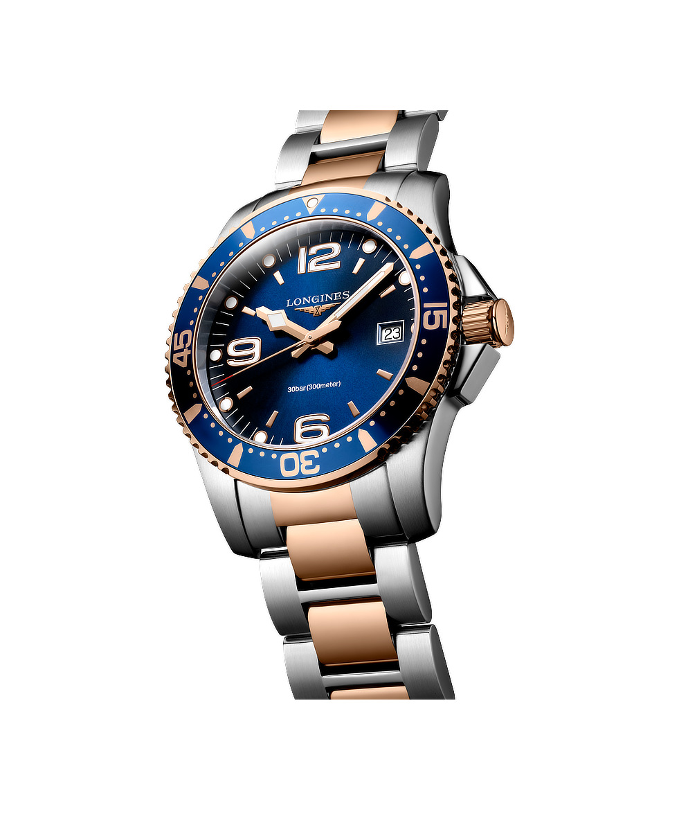 Longines Hydroconquest 41mm Blu Lunetta Alluminio Acciaio Bicolore Rosa Quarzo L3.740.3.98.7 | 41 mm 37507 - Longines Hydroconquest 41mm Blu Lunetta Alluminio Acciaio Bicolore Rosa Quarzo