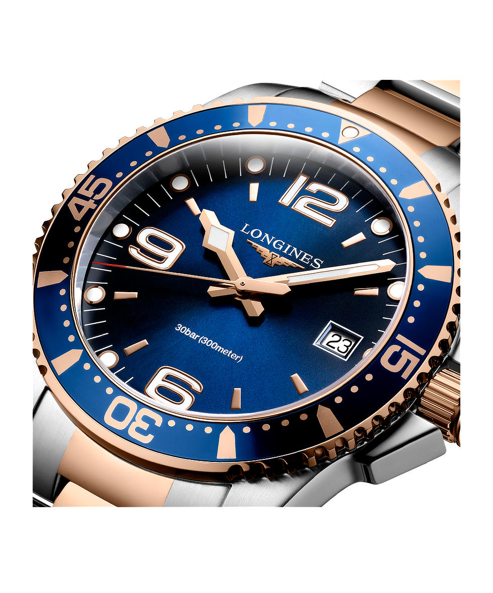 Longines Hydroconquest 41mm Blu Lunetta Alluminio Acciaio Bicolore Rosa Quarzo L3.740.3.98.7 | 41 mm 37508 - Longines Hydroconquest 41mm Blu Lunetta Alluminio Acciaio Bicolore Rosa Quarzo