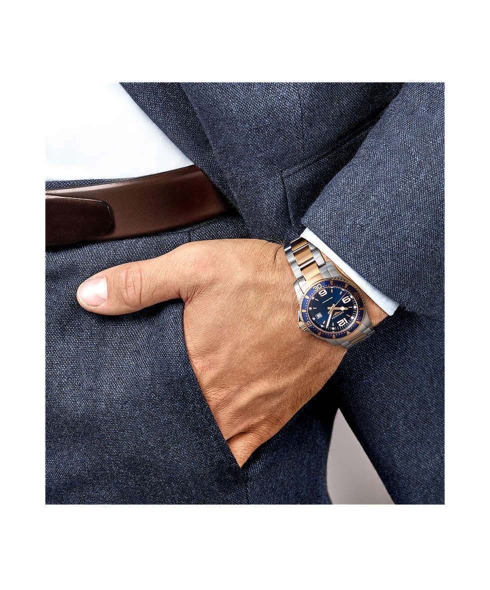 Longines Hydroconquest 41mm Blu Lunetta Alluminio Acciaio Bicolore Rosa Quarzo L3.740.3.98.7 | 41 mm 37509 - Longines Hydroconquest 41mm Blu Lunetta Alluminio Acciaio Bicolore Rosa Quarzo