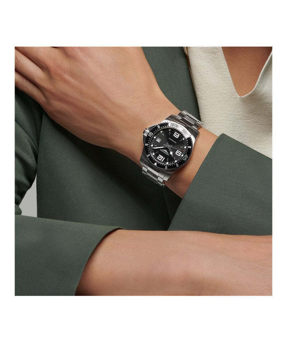 Longines Hydroconquest 41mm Nero Lunetta Alluminio Acciaio Quarzo L3.740.4.56.6 | 41 mm 37498 - Longines Hydroconquest 41mm Nero Lunetta Alluminio Acciaio Quarzo