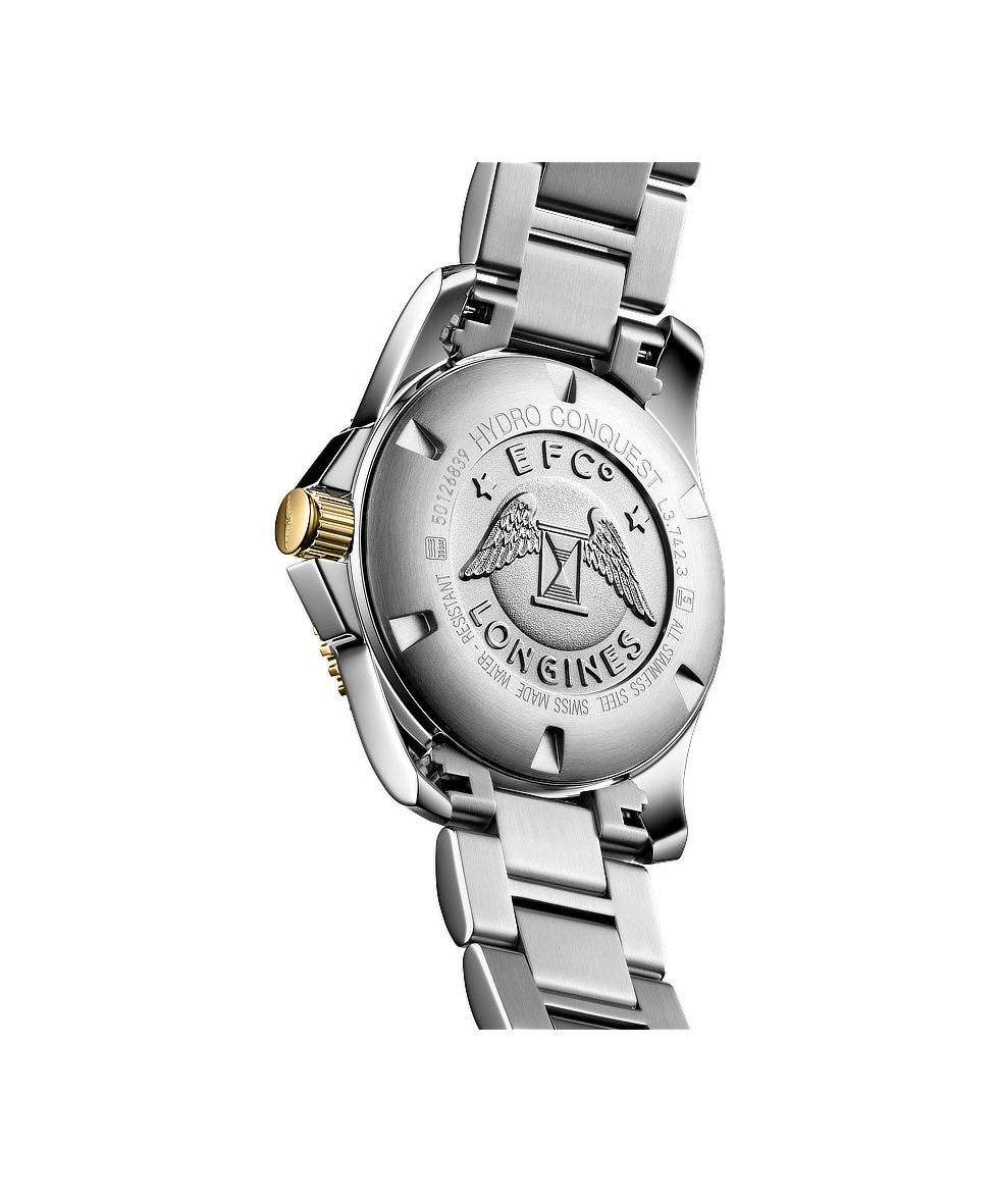 Longines Hydroconquest 41mm Nero Lunetta Alluminio Acciaio Bicolore Giallo Automatico L3.742.3.56.7 | 41 mm 37524 - Longines Hydroconquest 41mm Nero Lunetta Alluminio Acciaio Bicolore Giallo Automatico