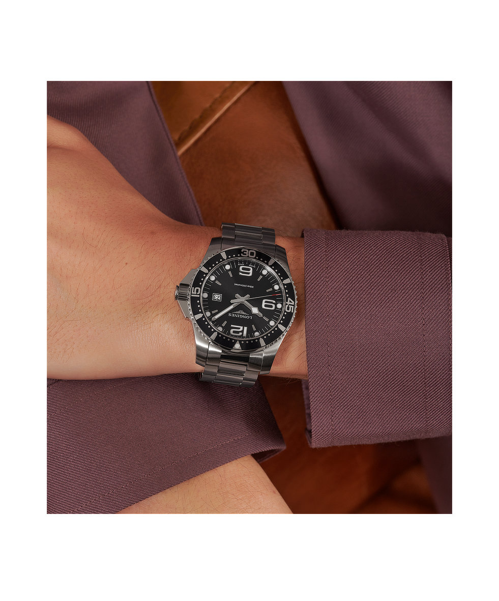 Longines Hydroconquest 41mm Nero Lunetta Alluminio Acciaio Automatico L3.742.4.56.6 | 41 mm 37513 - Longines Hydroconquest 41mm Nero Lunetta Alluminio Acciaio Automatico