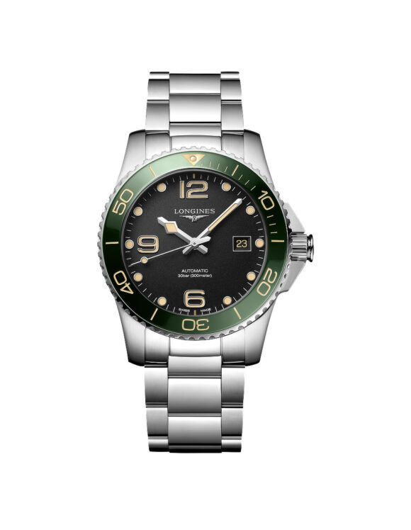 Orologio Longines Hydroconquest Lunetta Verde Quadrante Nero 41mm Acciaio L3-781-4-05-6 - Vista frontale