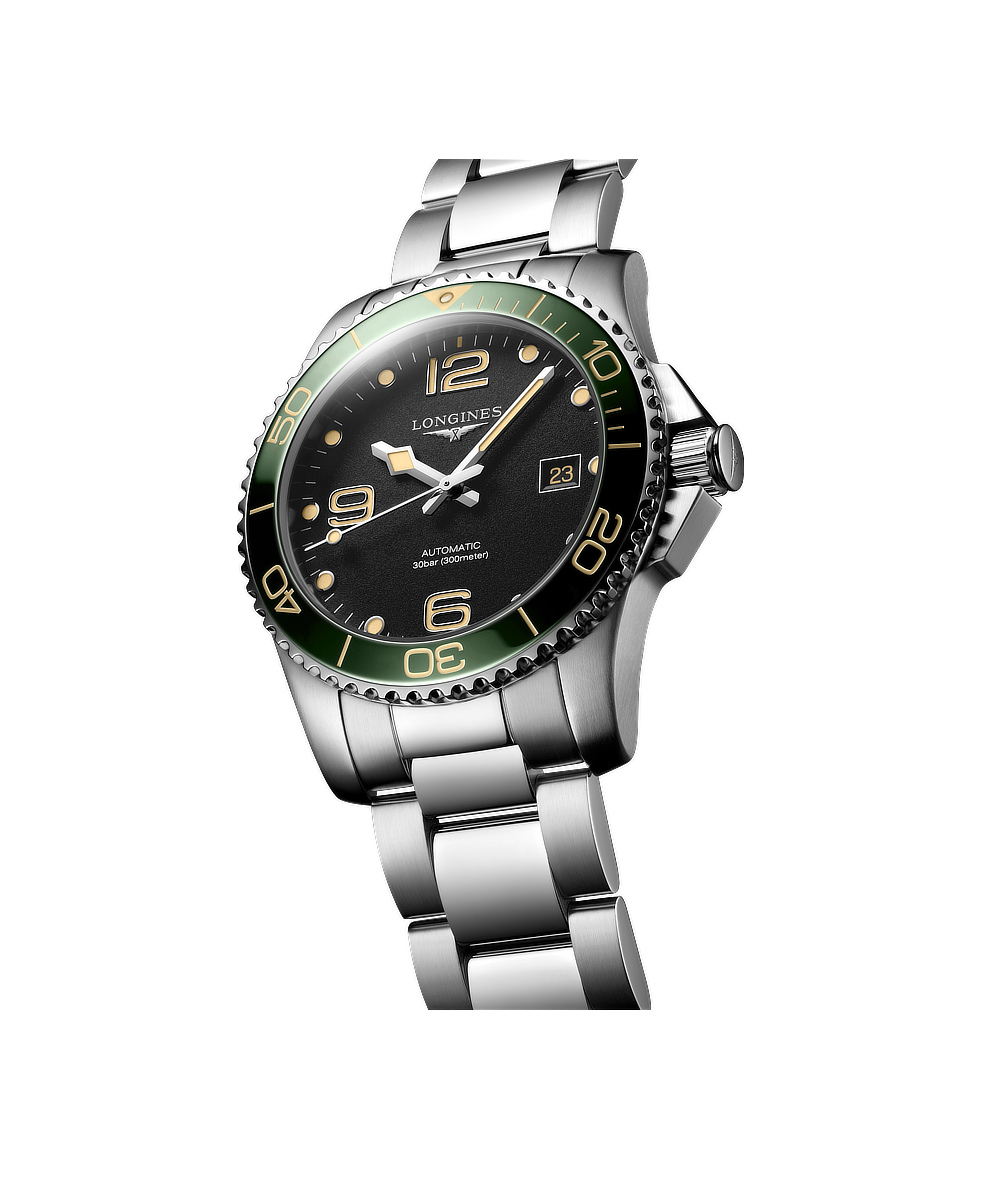 Longines Hydroconquest 41mm Nero Lunetta Ceramica Verde Acciaio Automatico L3.781.4.05.6 | 41 mm 37311 - Longines Hydroconquest 41mm Nero Lunetta Ceramica Verde Acciaio Automatico