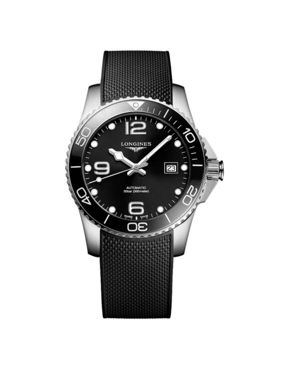 Orologio Longines Hydroconquest Nero 41mm Gomma L3-781-4-56-9 - Vista frontale
