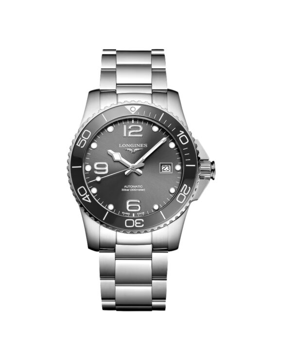 Orologio Longines Hydroconquest Grigio 41mm L3-781-4-76-6 - Vista frontale su sfondo bianco
