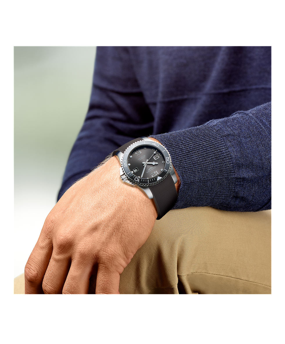 Longines Hydroconquest 41mm Grigio Lunetta Ceramica Gomma Automatico L3.781.4.76.9 | 41 mm 37340 - Longines Hydroconquest 41mm Grigio Lunetta Ceramica Gomma Automatico