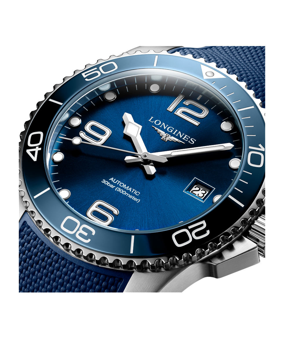 Longines Hydroconquest 41mm Blu Lunetta Ceramica Gomma Automatico L3.781.4.96.9 | 41 mm 37352 - Longines Hydroconquest 41mm Blu Lunetta Ceramica Gomma Automatico