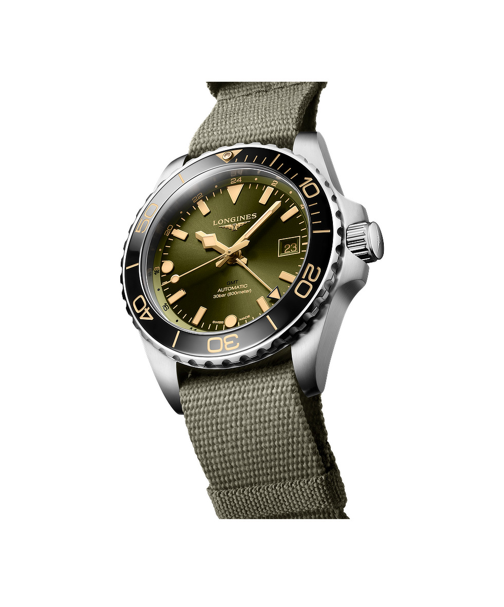 Longines Hydroconquest GMT 41mm Verde Lunetta Ceramica NATO Automatico L3.790.4.06.2 | 41 mm 37607 - Longines Hydroconquest GMT 41mm Verde Lunetta Ceramica NATO Automatico