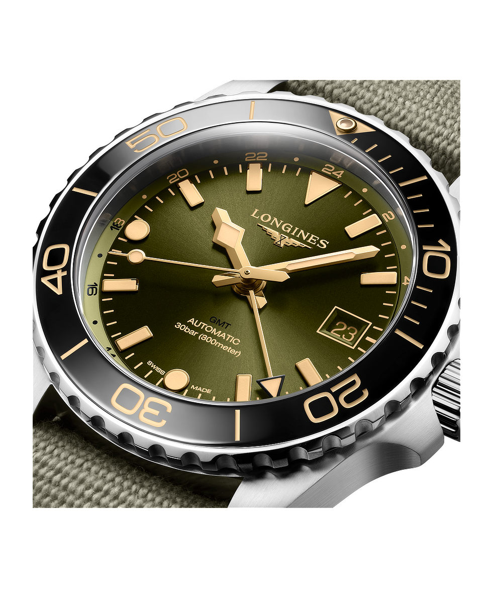 Longines Hydroconquest GMT 41mm Verde Lunetta Ceramica NATO Automatico L3.790.4.06.2 | 41 mm 37608 - Longines Hydroconquest GMT 41mm Verde Lunetta Ceramica NATO Automatico
