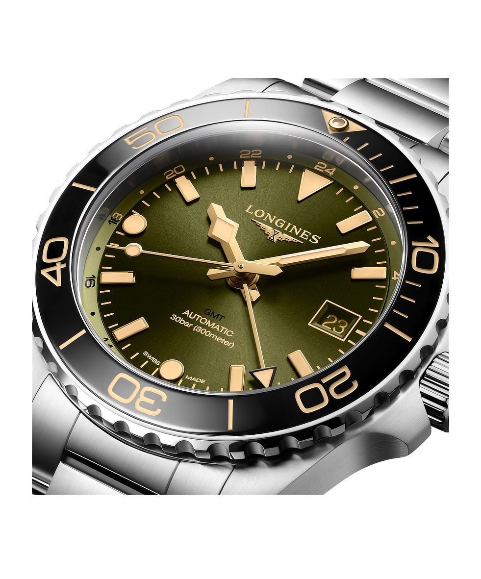 Longines Hydroconquest GMT 41mm Verde Lunetta Ceramica Acciaio Automatico L3.790.4.06.6 | 41 mm 37600 - Longines Hydroconquest GMT 41mm Verde Lunetta Ceramica Acciaio Automatico