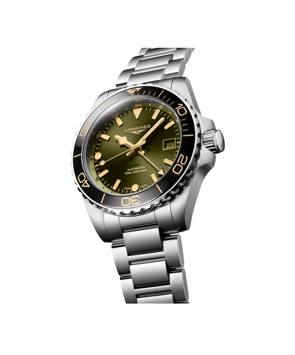 Longines Hydroconquest GMT 41mm Verde Lunetta Ceramica Acciaio Automatico L3.790.4.06.6 | 41 mm 37601 - Longines Hydroconquest GMT 41mm Verde Lunetta Ceramica Acciaio Automatico