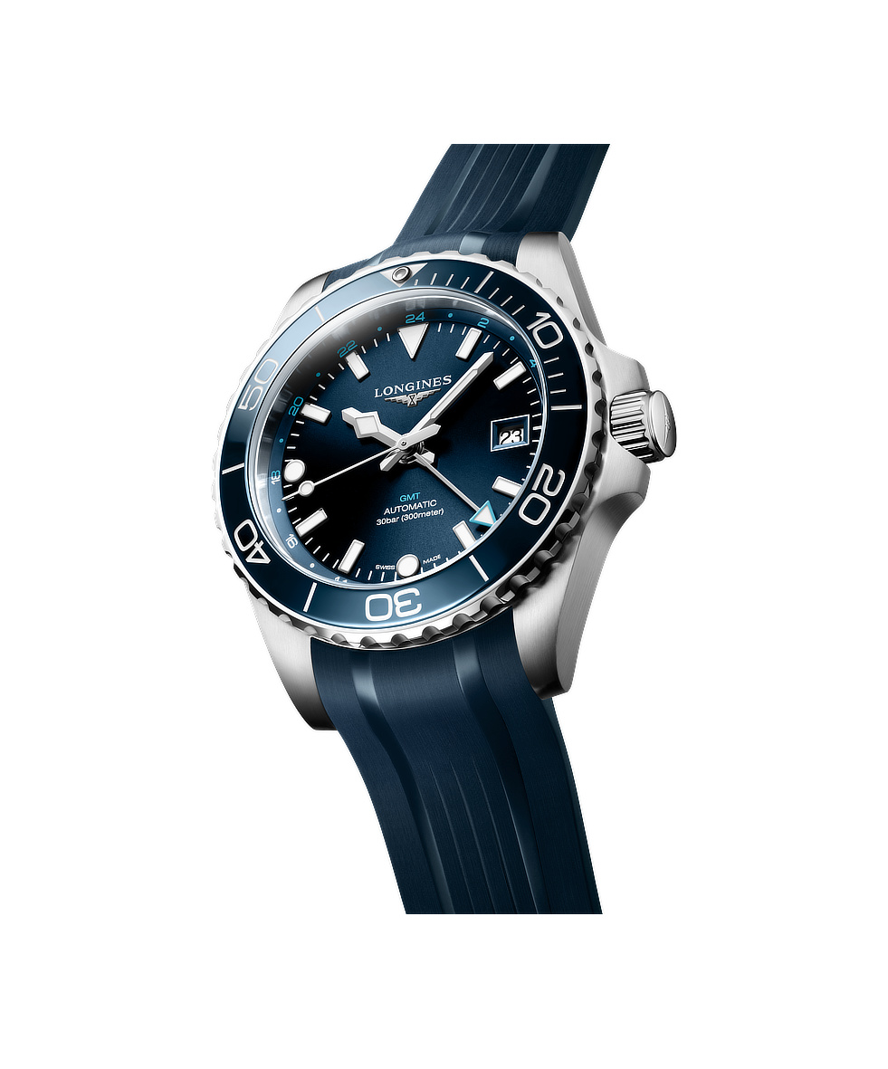 Longines Hydroconquest GMT 41mm Blu Lunetta Ceramica Gomma Automatico L3.790.4.96.9 | 41 mm 37595 - Longines Hydroconquest GMT 41mm Blu Lunetta Ceramica Gomma Automatico
