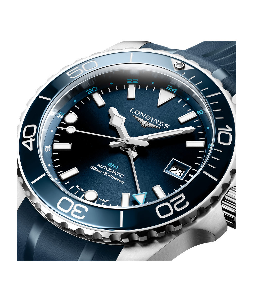 Longines Hydroconquest GMT 41mm Blu Lunetta Ceramica Gomma Automatico L3.790.4.96.9 | 41 mm 37596 - Longines Hydroconquest GMT 41mm Blu Lunetta Ceramica Gomma Automatico