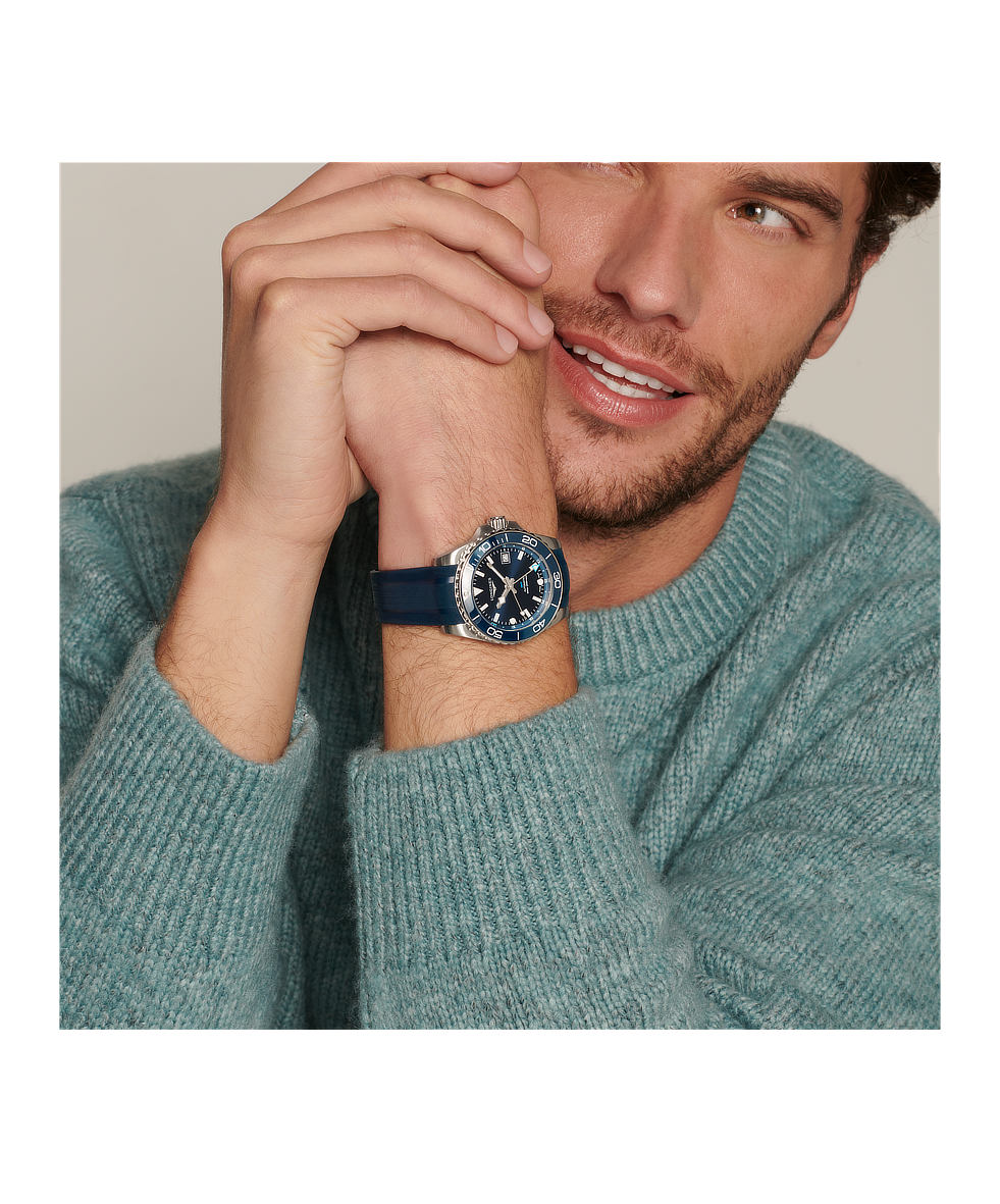 Longines Hydroconquest GMT 41mm Blu Lunetta Ceramica Gomma Automatico L3.790.4.96.9 | 41 mm 37597 - Longines Hydroconquest GMT 41mm Blu Lunetta Ceramica Gomma Automatico