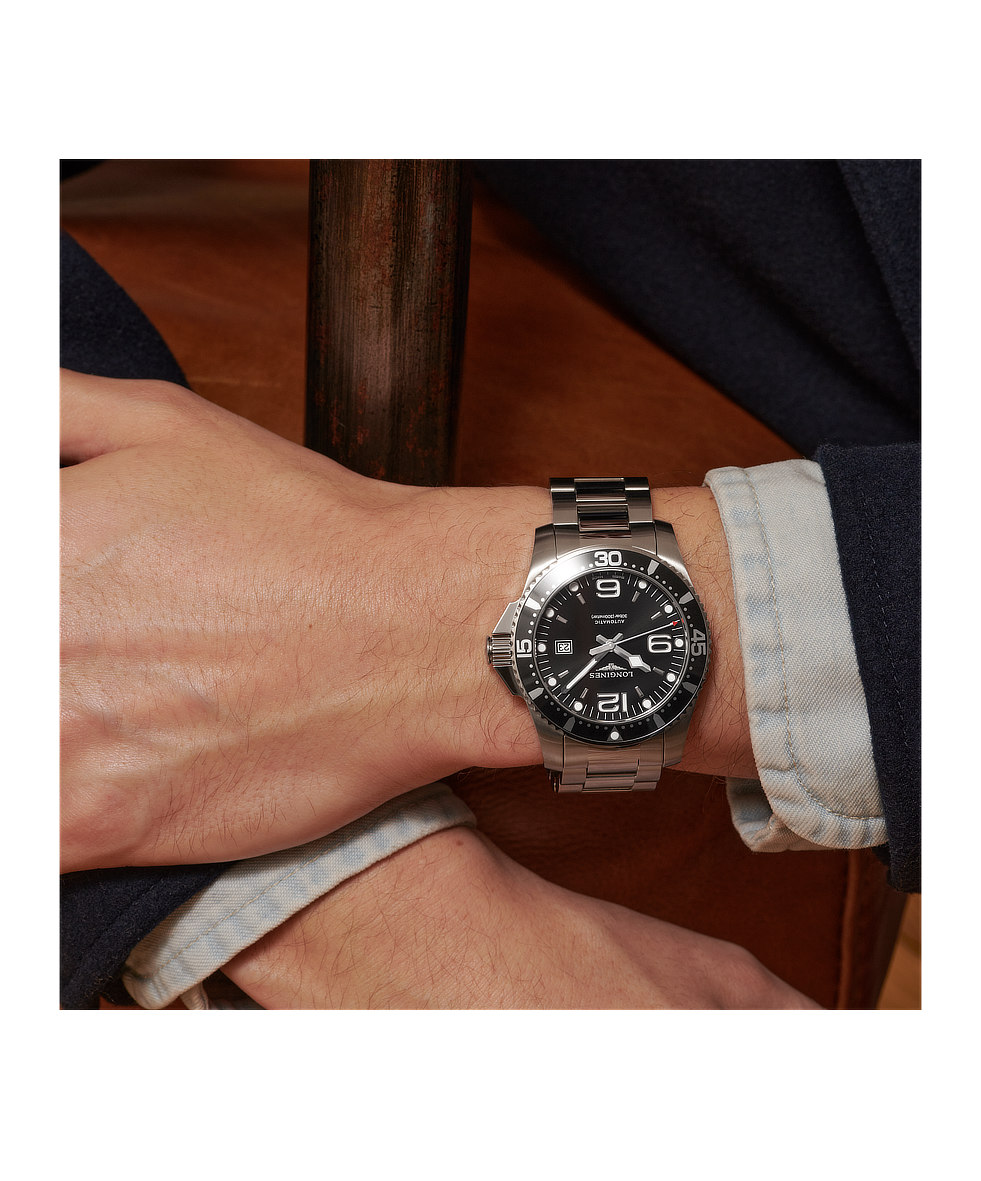 Longines Hydroconquest 44mm Nero Lunetta Alluminio Acciaio Automatico L3.841.4.56.6 | 44 mm 37536 - Longines Hydroconquest 44mm Nero Lunetta Alluminio Acciaio Automatico