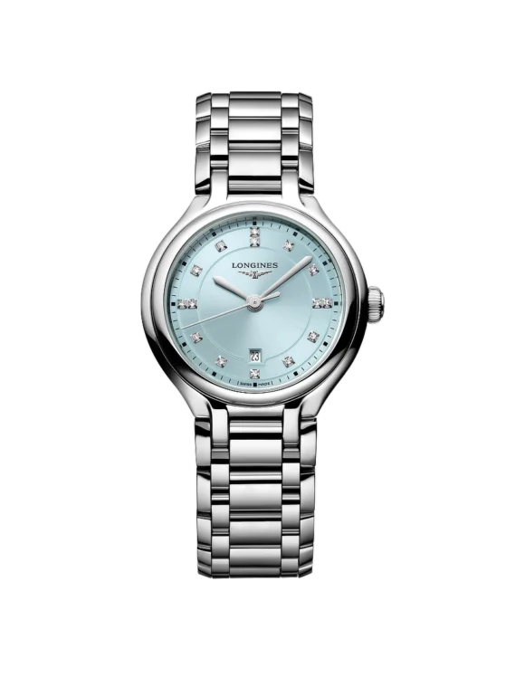 Orologio Longines Primaluna 30mm Azzurro e Diamanti Acciaio Quarzo L8-142-4-97-6 - Vista frontale