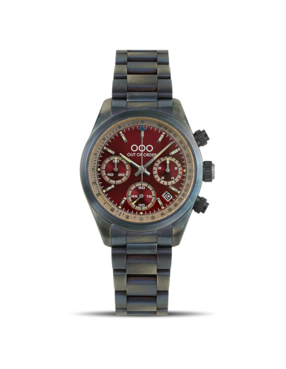 Orologio Out of Order Sporty Cronografo Rosso Ultra Distressed 40mm - Vista frontale del quadrante.