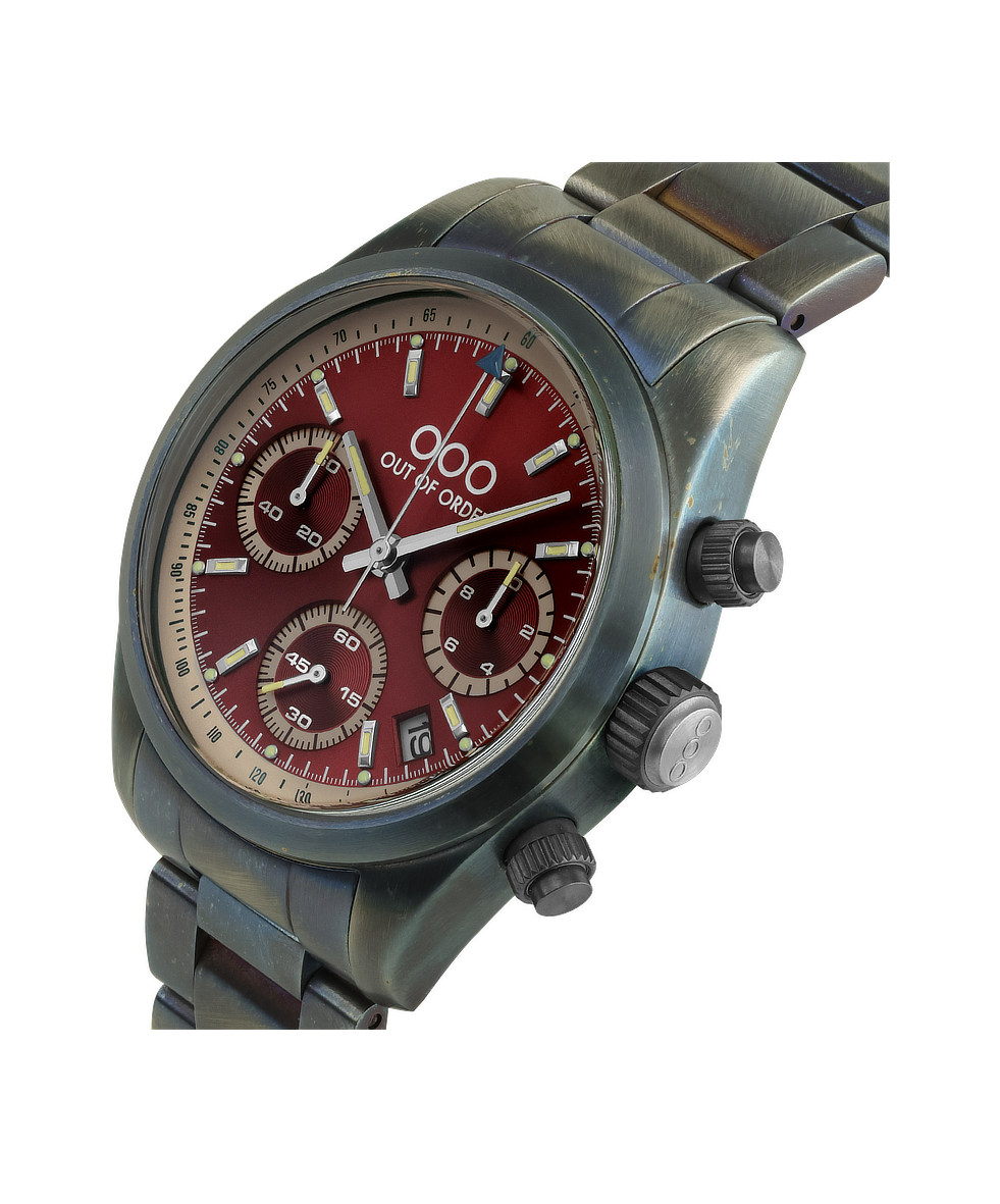 Out of Order Sporty Cronografo Ultra Distressed Rosso Acciaio 40mm OOO.001-23.RO.AC | 40 mm 37276 - Out of Order Sporty Cronografo Ultra Distressed Rosso Acciaio 40mm
